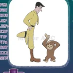Playful Curious George and Man in Yellow Hat animated embroidery designs - Instant Download