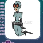 Elegant Retro Cartoon Woman with Orange Goggles Embroidery Designs - Instant Download