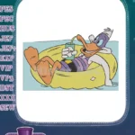Donald Duck relaxing in water inner tube soda embroidery designs - Instant Download