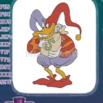 Funny rich jester duck holding money bag embroidery designs - Instant Download