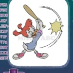 Sporty cartoon girl duck swinging baseball bat embroidery designs - Instant Download
