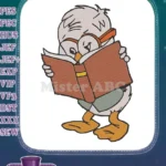Cute duckling wearing glasses reading book embroidery designs - Instant Download