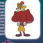Strong red rooster cartoon hero with brown squirrel sidekick embroidery designs - Instant Download