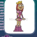 Vibrant Red-Haired Cartoon Princess with Golden Crown Embroidery Designs - Instant Download