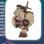 Muscular Cartoon Barbarian Warrior Hero with Sword Embroidery Designs - Instant Download