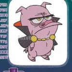 Scowling Pink Pig Character with Cape and Gold Chain Embroidery Designs - Instant Download