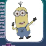 Cheerful yellow Minion character with goggles waving hand embroidery designs - Instant Download