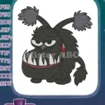 Cute Black Furry Monster with Big Teeth Cartoon Embroidery Designs - Instant Download