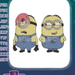 Cute Minions with Goggles and Pink Hair Embroidery Designs - Instant Download