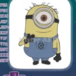 Happy Yellow Minion Character in Blue Overalls Embroidery Designs - Instant Download