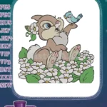 Cute rabbit and blue bird with spring flowers embroidery designs - Instant Download