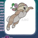 Joyful Thumper bunny with purple flower embroidery designs - Instant Download
