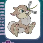 Adorable cartoon bunny with green dragonfly embroidery designs - Instant Download