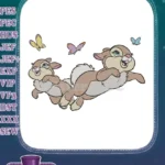Happy Thumper bunnies jumping with colorful butterflies embroidery designs - Instant Download