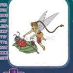 Cute fairy and ladybug on a leaf embroidery designs - Instant Download