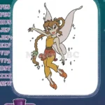 Joyful flying pixie fairy with long braided hair embroidery designs - Instant Download