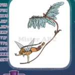 Magical fairy swinging on a vine with feather wings embroidery designs - Instant Download