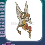Surprised fairy girl with braided hair and big wings embroidery designs - Instant Download