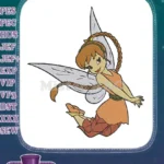 Flying fairy with braided hair and orange dress embroidery designs - Instant Download