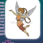 Magical flying pixie with orange dress and braid embroidery designs - Instant Download