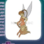 Smiling Fantasy Fairy Braided Hair Orange Dress Wings Embroidery Designs - Instant Download