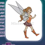 Cute walking fairy with brown hair and wings embroidery designs - Instant Download