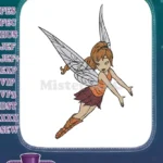Detailed flying fairy with orange dress and wings embroidery designs - Instant Download