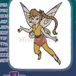 Happy cartoon fairy with braided brown hair and wings embroidery designs - Instant Download