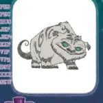 White Shaggy Monster Green Eyes Gray Stripes Embroidery Designs - Instant Download