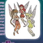 Three unique magical fairies with colorful outfits and wings embroidery designs - Instant Download