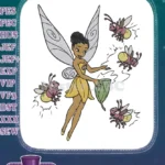 Beautiful dark-skinned fairy yellow dress leaf and fireflies embroidery designs - Instant Download