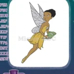 Enchanting dark-skinned fairy in yellow dress holding a leaf embroidery designs - Instant Download