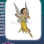 Beautiful dark-skinned fairy with yellow dress and wings embroidery designs - Instant Download