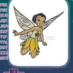 Cute dark-haired fairy with yellow dress and wings embroidery designs - Instant Download