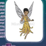 Magical dark-skinned fairy with yellow dress embroidery designs - Instant Download