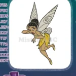 Surprised flying fairy with yellow dress detailed embroidery designs - Instant Download