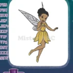 Cute African American fairy in yellow dress embroidery designs - Instant Download
