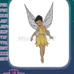 Dark Skinned Fairy with Yellow Dress and Wings Embroidery Designs - Instant Download