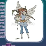 Creative fairy artist embroidery designs with paint palette and brush - Instant Download