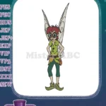 Red-haired boy fairy with goggles and green outfit embroidery designs - Instant Download