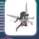 Magical dark-haired fairy with purple outfit flying embroidery designs - Instant Download