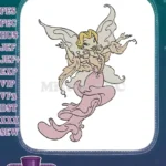 Elegant Blonde Fairy with Pink Tail and Wings Embroidery Designs - Instant Download