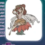 Charming brown-haired fairy with mirror and white wings embroidery designs - Instant Download