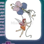 Charming red-haired fairy flying with large colorful flowers embroidery designs - Instant Download