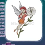 Enchanting Red-Haired Fairy Holding Large Lily Flower Embroidery Designs - Instant Download