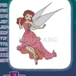 Beautiful Red-Haired Fairy in Pink Dress with Wings Embroidery Designs - Instant Download