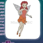 Beautiful red-haired fairy with orange dress embroidery designs - Instant Download