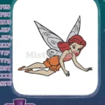 Sweet red-haired fairy in orange dress with wings embroidery designs - Instant Download