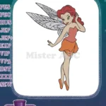 Graceful Redhead Fairy with Orange Dress Embroidery Designs - Instant Download