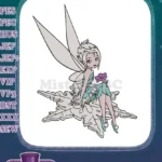 Enchanting Ice Fairy Sitting on Snowflake Holding Flower Embroidery Designs - Instant Download